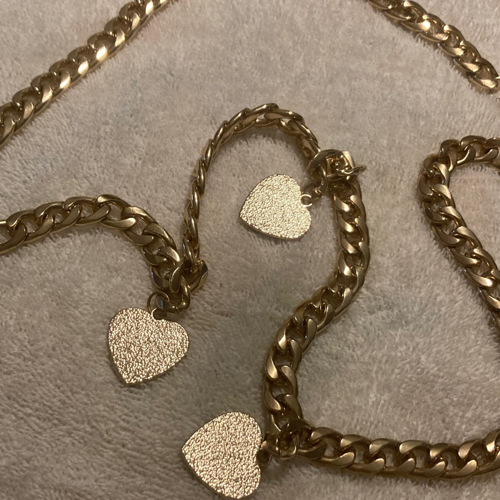 Belt Juicy Couture Gold Chain Black Hearts Charns  M/L 47.5" - Picture 4 of 4